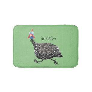 Funny Guineafowl bird cartoon illustration Bath Mat