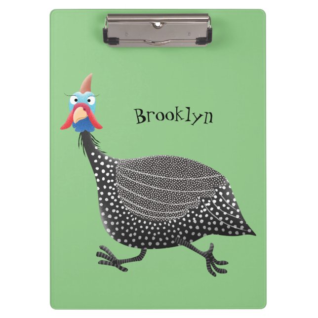 Funny Guineafowl bird cartoon illustration Clipboard (Front)