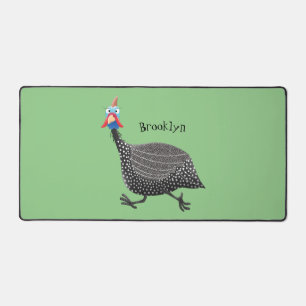 Funny Guineafowl bird cartoon illustration  Desk Mat