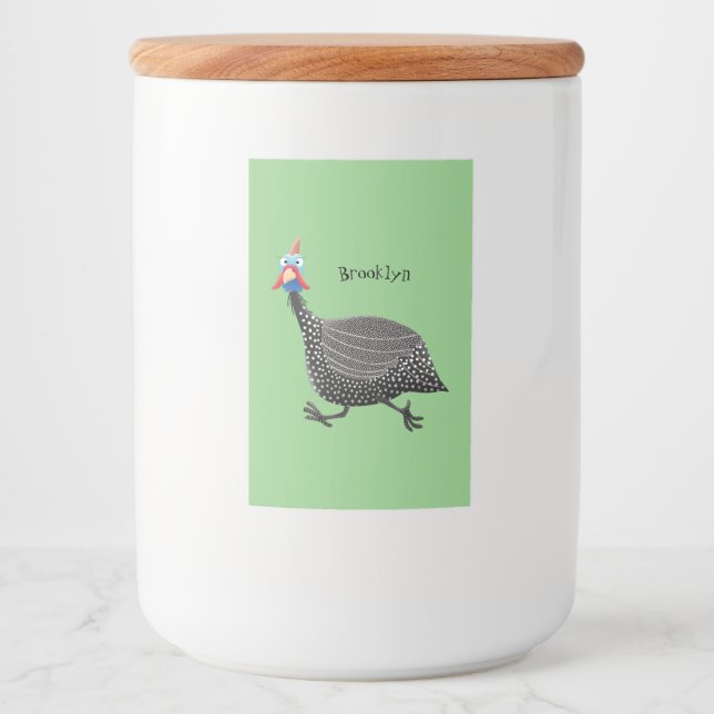 Funny Guineafowl bird cartoon illustration Food Label (Front)