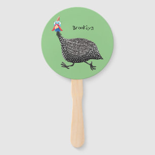 Funny Guineafowl bird cartoon illustration Hand Fan
