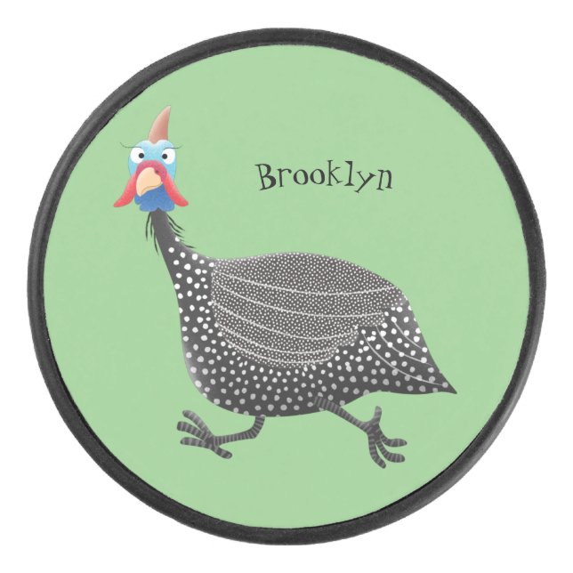 Funny Guineafowl bird cartoon illustration Hockey Puck (Front)
