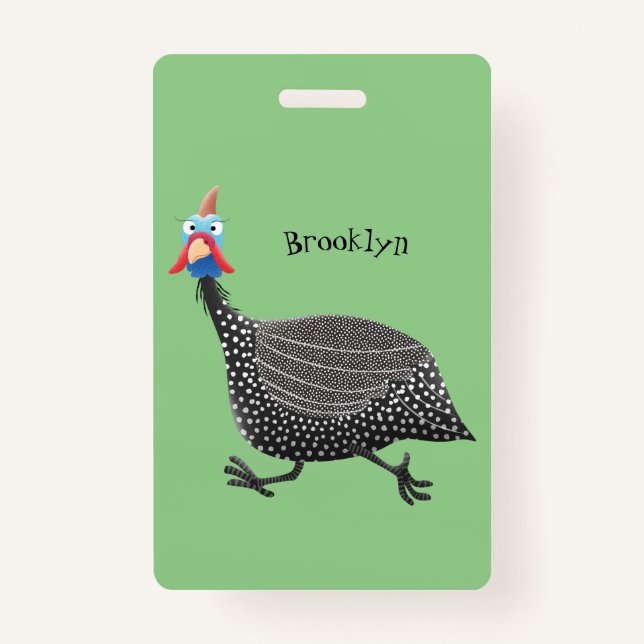 Funny Guineafowl bird cartoon illustration ID Badge (Front)