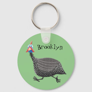 Funny Guineafowl bird cartoon illustration Key Ring