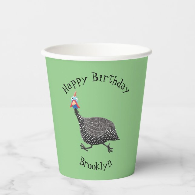 Funny Guineafowl bird cartoon illustration Paper Cups (Front)