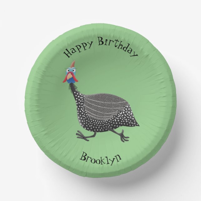 Funny Guineafowl bird cartoon illustration Paper Plate (Front)