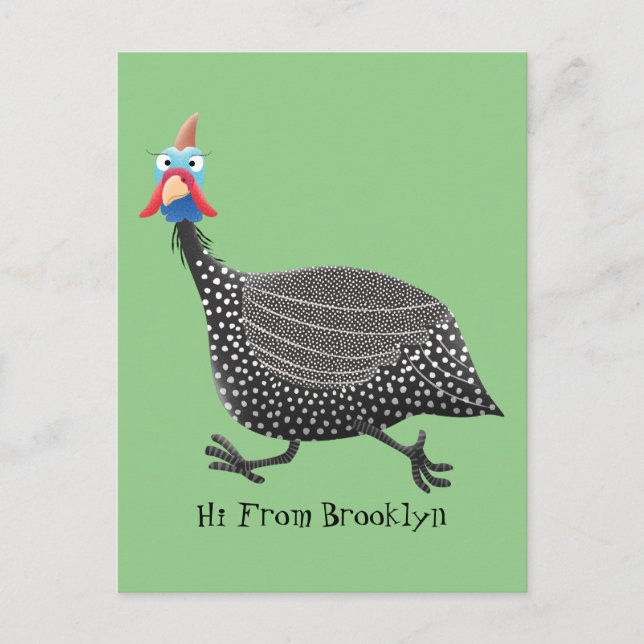 Funny Guineafowl bird cartoon illustration Postcard (Front)