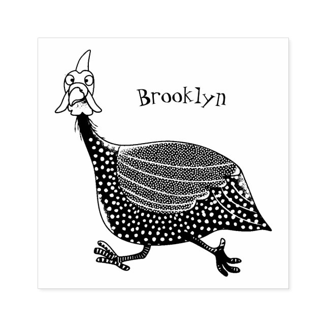 Funny Guineafowl bird cartoon illustration Rubber Stamp (Imprint)