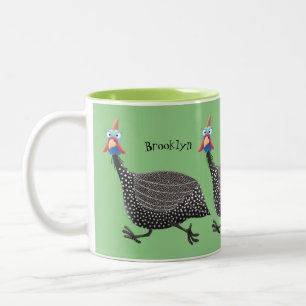 Funny Guineafowl bird cartoon illustration Two-Tone Coffee Mug