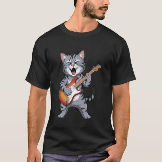 Funny Guitar Cat Design for Musicians and Animal L T-Shirt