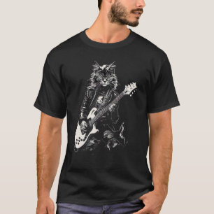 Funny Guitar Cat Rock Cat Playing Guitar Tee Unise