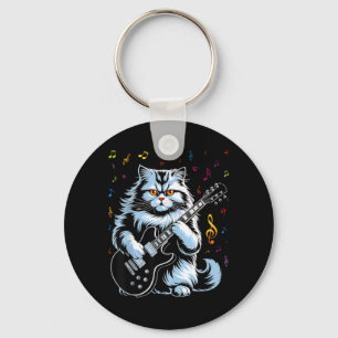 Funny Guitar Cat Rock Playing Key Ring