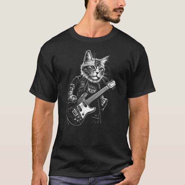 Funny Guitar Cat T-Shirt (Front)