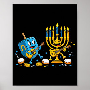 Funny Guitar Dreidel Menorah Hanukkah Kids Womens Poster