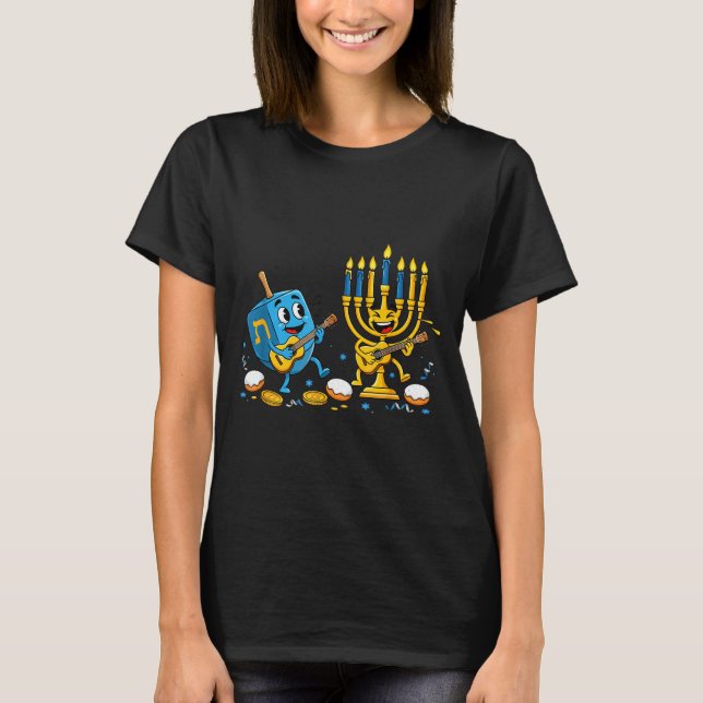 Funny Guitar Dreidel Menorah Hanukkah Kids Womens  T-Shirt (Front)