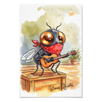 Funny Guitar Fly Art Photo Print
