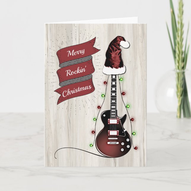 Funny Guitar Rock & Roll Christmas Musician Holiday Card (Front)