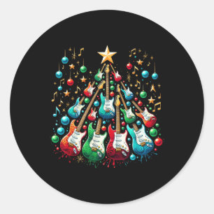 Funny Guitar Santa Hat Christmas Tree Guitar Music Classic Round Sticker