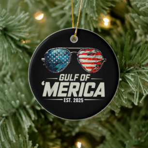 Funny Gulf Of USA America 2025 Retro Sunglasses Ceramic Ornament