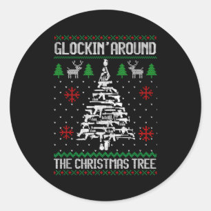 Funny Guns Ugly Christmas Sweaters For Gun Lovers Classic Round Sticker