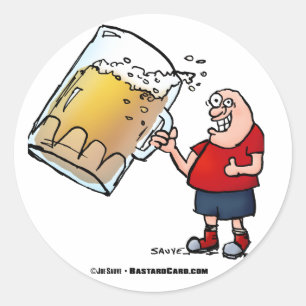 Funny Guy With Just One BIG Beer Classic Round Sticker