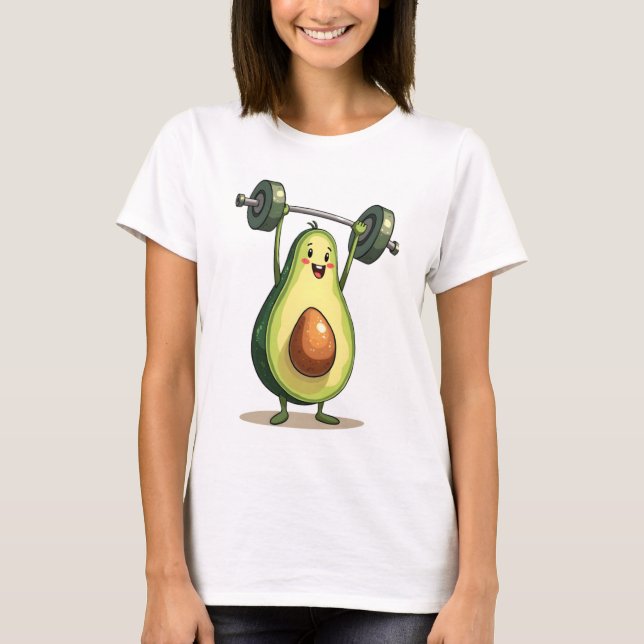 Funny Gym Avocado Cartoon T-Shirt (Front)