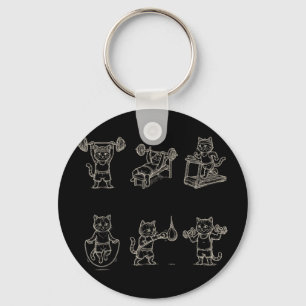 Funny gym cat graphic workout weight lifting key ring