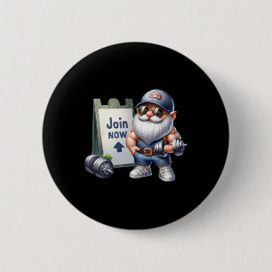 Funny Gym Gnome Graphic With Dumbbells For Men Fit 6 Cm Round Badge