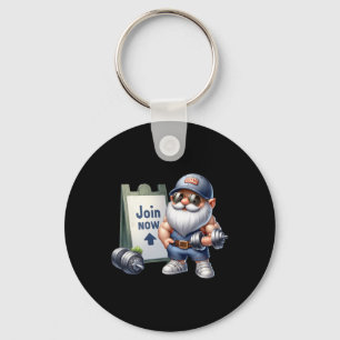 Funny Gym Gnome Graphic With Dumbbells For Men Fit Key Ring