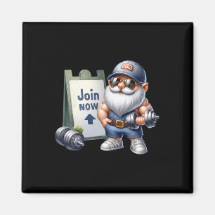 Funny Gym Gnome Graphic With Dumbbells For Men Fit Magnet