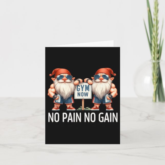 Funny Gym Gnomes In Dads Fitness Apparel No Pain N Card (Front)