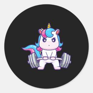 Funny Gym Shirts Deadlifting Unicorn - Workout Gym Classic Round Sticker