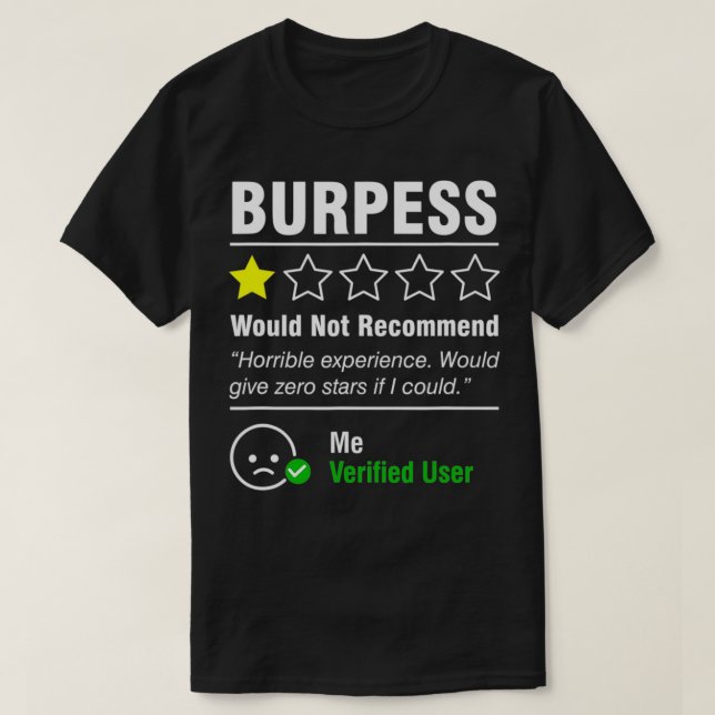 Funny Gym Workout Burpees Do Not Recommend 1 Star  T-Shirt (Design Front)