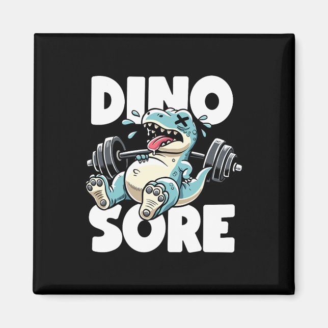 Funny Gym Workout Dinosaur Weight Lifting Gym Dino Magnet (Front)