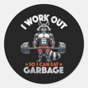 Funny Gym Workout Muscled Racoon Weight Training Classic Round Sticker