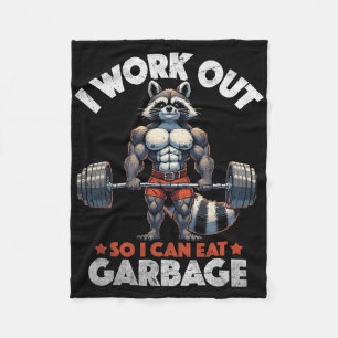 Funny Gym Workout Muscled Racoon Weight Training Fleece Blanket