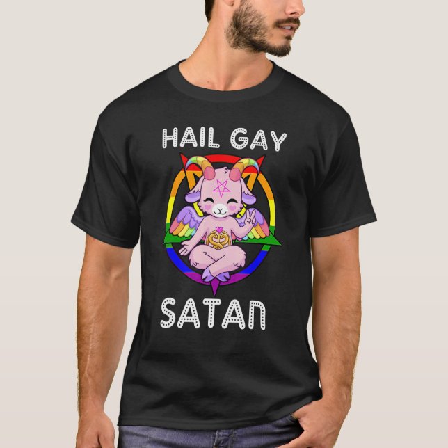 Funny Hail Gay Satan LGBT Goth Gay Pride Baphomet T-Shirt (Front)