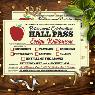 Funny Hall Pass Teacher Retirement Party Invitation