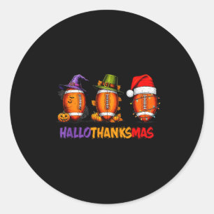 Funny Hallothanksmas Football Halloween Thanksgivi Classic Round Sticker