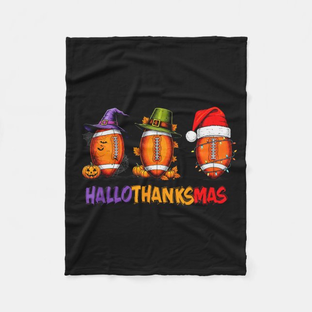 Funny Hallothanksmas Football Halloween Thanksgivi Fleece Blanket (Front)