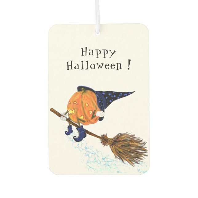 Funny Halloween Air Freshener Witch Pumpkin Flying (Front)