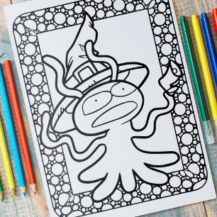 Funny Halloween Alien Colouring Page Poster