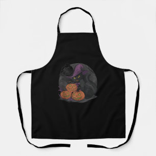 Funny Halloween And Black Cat On Pumpkin _2 Apron