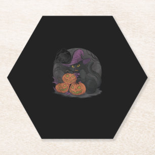 Funny Halloween And Black Cat On Pumpkin _2 Paper Coaster