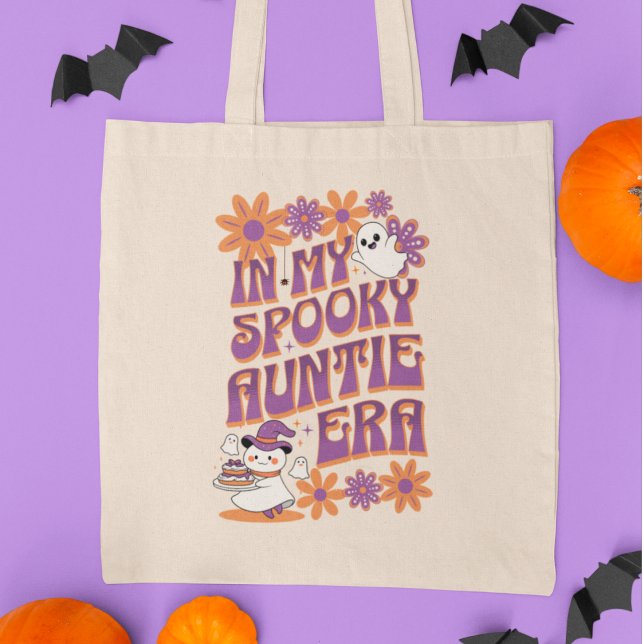 Funny Halloween Auntie Era Retro Ghosts        Tote Bag (Creator Uploaded)