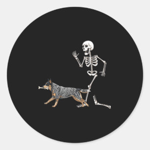 Funny Halloween Australian Cattle Dog And Skeleton Classic Round Sticker