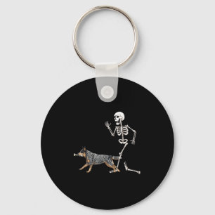 Funny Halloween Australian Cattle Dog And Skeleton Key Ring