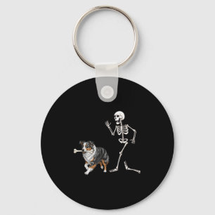 Funny Halloween Australian Shepherd And Skeleton  Key Ring