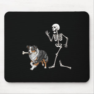 Funny Halloween Australian Shepherd And Skeleton Mouse Pad