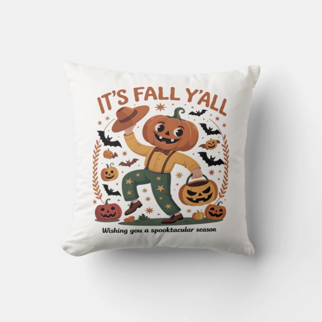 Funny Halloween Autumn Cute It’s Fall Y’all Pumpki Cushion (Front)